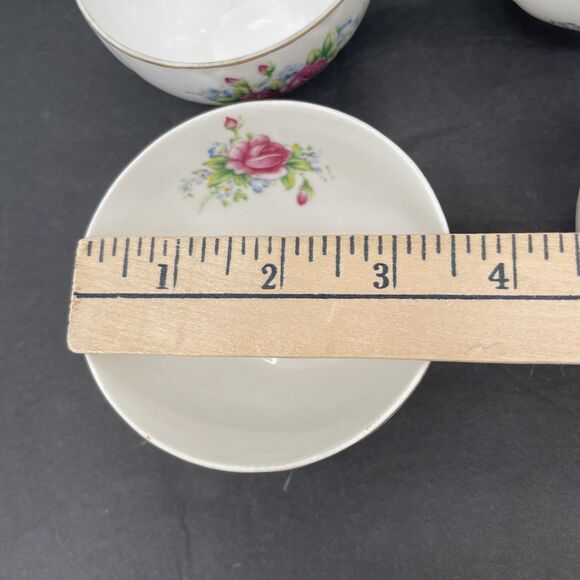 Porcelain Snack Shell Shaped Plates Cups 4 Sets Pink Roses Gold Trim Japan Vtg B - Picture 13 of 13